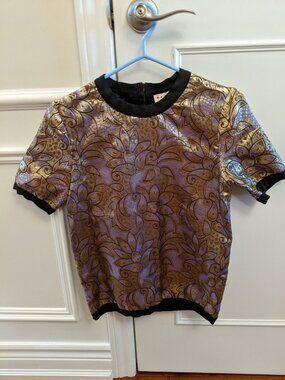 Marni at h&m metallic gold and purple jacquard floral top size 2